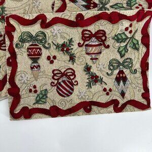 Christmas Bulbs Gold Sparkle Tasseled Runner‎ + 2 Placements, NEW